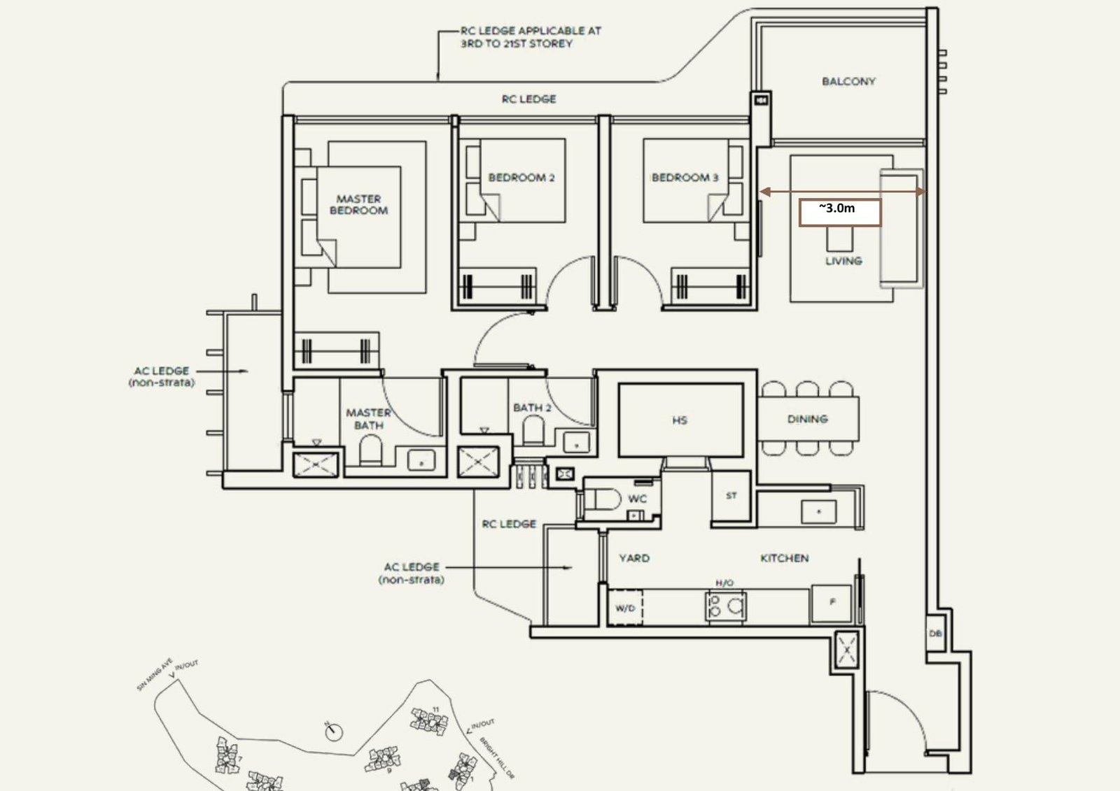 Thomson Reserve 3 Bedroom Premium Floor Plan Type CP1 98sqm 1055sqft