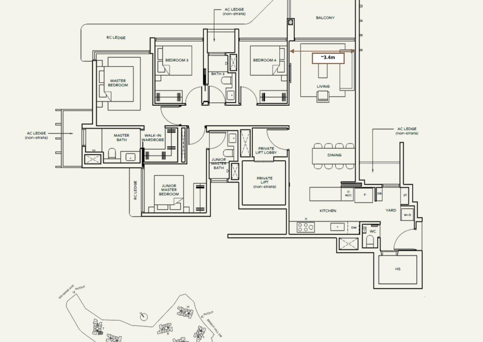 Thomson Reserve 4 Bedroom Premium Private Lift Floor Plan Type DP1L 127sqm 1367sqft