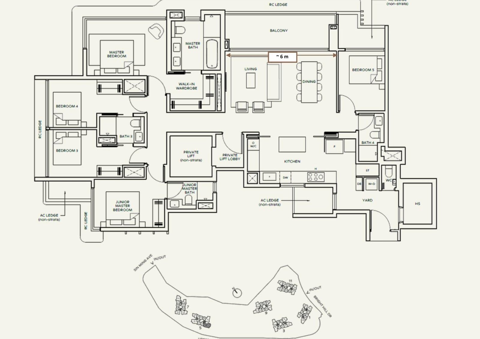 Thomson Reserve 5 Bedroom Suite Private Lift Floor Plan Type E1L 168sqm 1808sqft